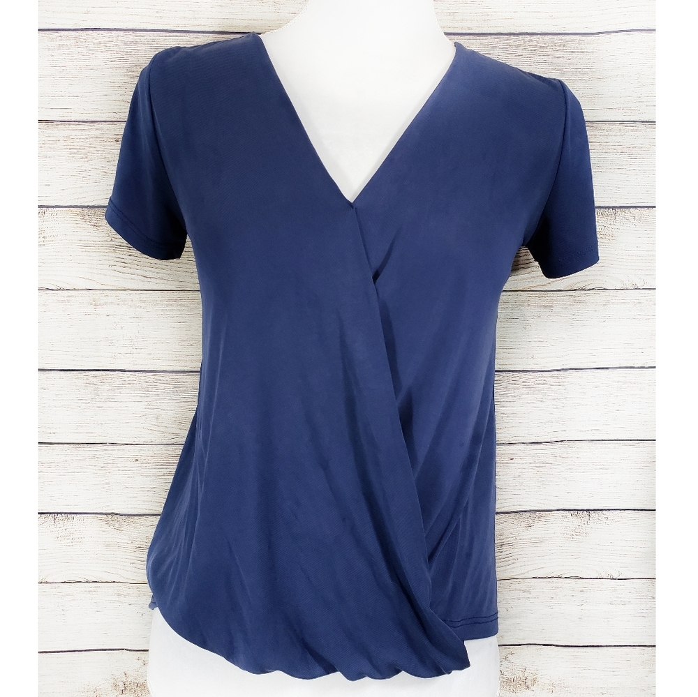 Mi a Mi Blue Front Wrap Short Sleeve Blouse